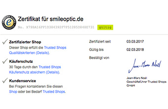 SMILE OPTIC JETZT BEI TRUSTED SHOPS